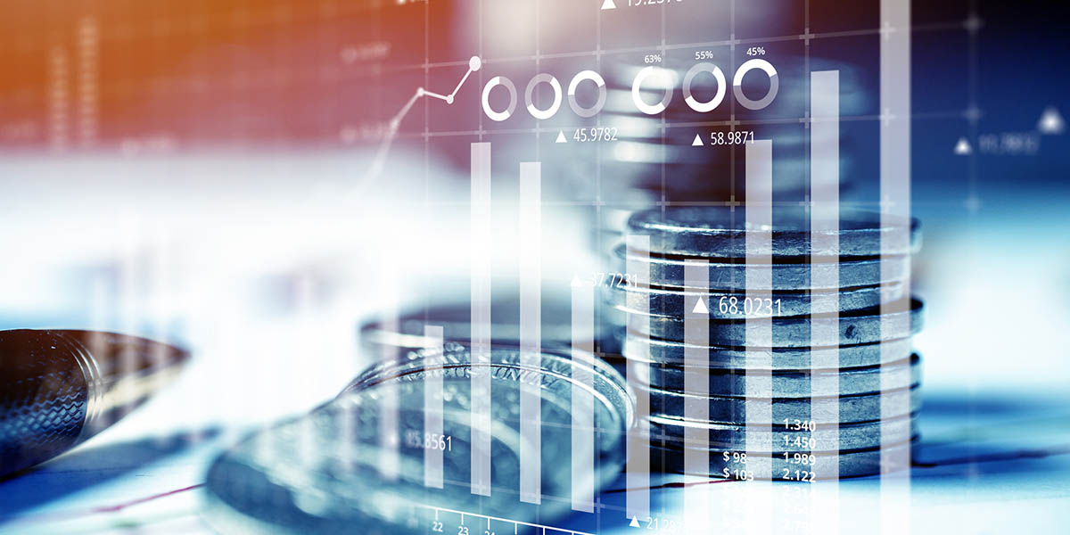 Money and business concept. Reporting charts on investment and success against the background of coins