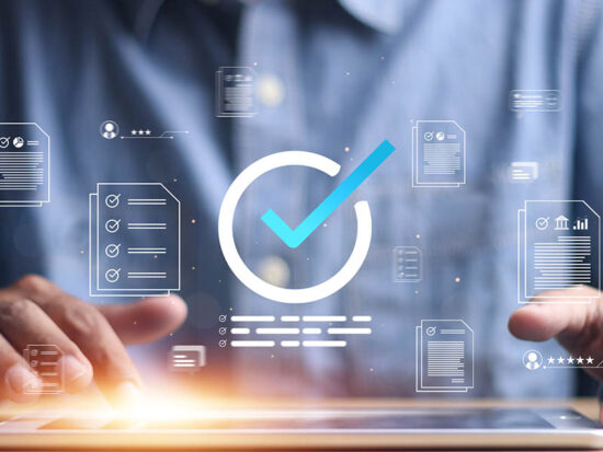 Businessman Take an assessment, Check list, questionnaire, evaluation, filling out an online survey form. Answer the test questions. online survey exam Choosing the right answer in the exam,