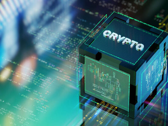 Crypto currency and digital wallets concept background. CGI 3D render